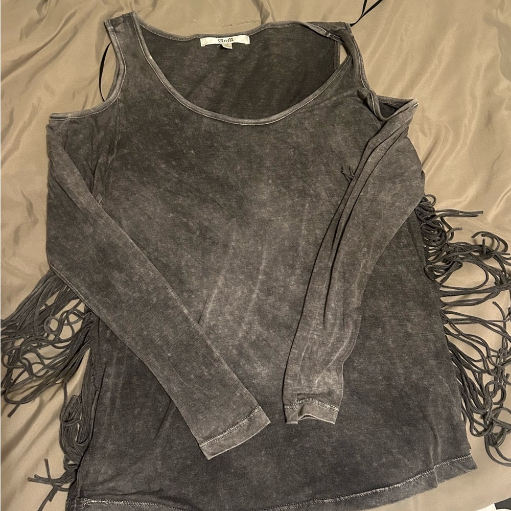 Free People Black Cut Out Blouse with fringe